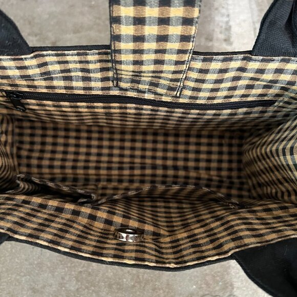 LONGABERGER Homestead Black Small Mini Short Handle Tote Bag Check Gingham Plaid - Picture 2 of 2